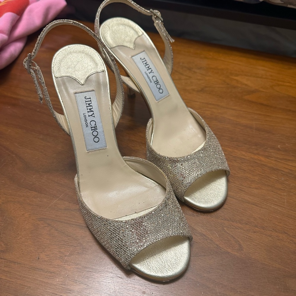 Jimmy Choo Glitter Gold Heels